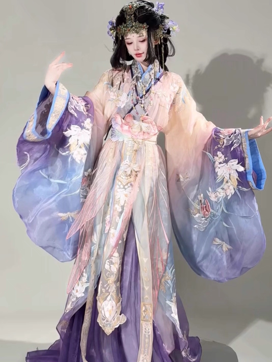 Original Hanfu for Women, New Product [Lianchen], Heavy Embroidery, Warring States Robe, Cape, Ethereal Style, Multi-Color Spring/Summer Set