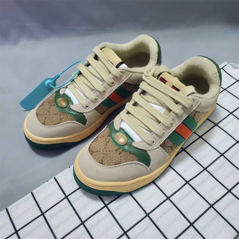Spring and Autumn Retro Green Dirty Shoes European Style Unisex Trendy Internet Celebrity Dirty Shoes Green Genuine Leather Vintage Color-Block Sneakers