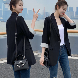 Chic小西装外套女黑色七分袖春秋西服