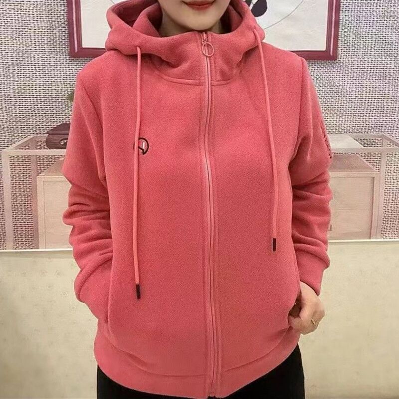 Spring and Autumn New Women's Hooded Fleece Cardigan Jacket Ladies' Fleece Jacket Casual Warm Loose Casual