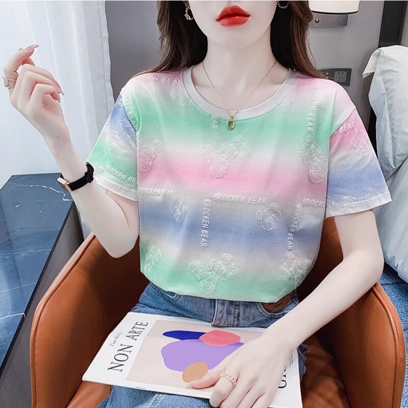 2026 Summer Dopamine Outfit New Short-Sleeve T-Shirt for Women ins Cartoon Print Slim-Fit Versatile Design Top