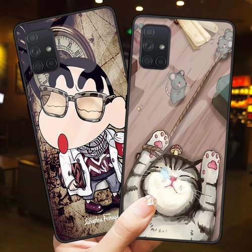 Samsung, стеклянный чехол для телефона, мультяшная лента, мобильный телефон, A71, делается под заказ, A515, зеркальный эффект, 5G, GalaxyA71, GalaxyA51, A715