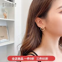 Korea Summer chicS925 Silver Needle Square Geometric Personality Earrings Joker Temperament Geometric Earrings Earrings Girl