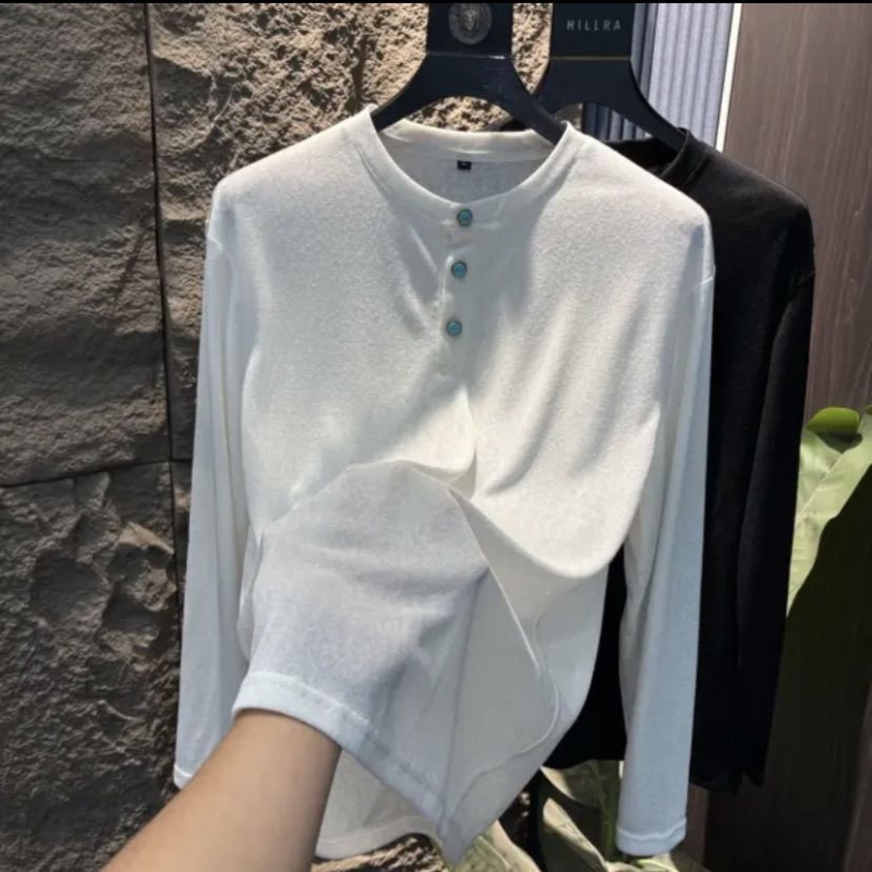 Summer New High-End Versatile Casual Simple Long-Sleeved T-Shirt Men's Trendy Loose Turquoise Sun Protection Base Shirt