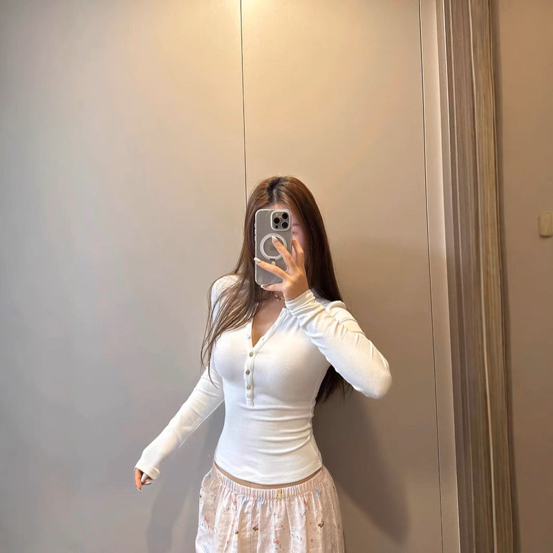 Galo｜De Rong Style Henry Shirt Long-Sleeve Early Spring Base Layer Slim Fit Comfortable Stretch Versatile Retro Button Long-Sleeve