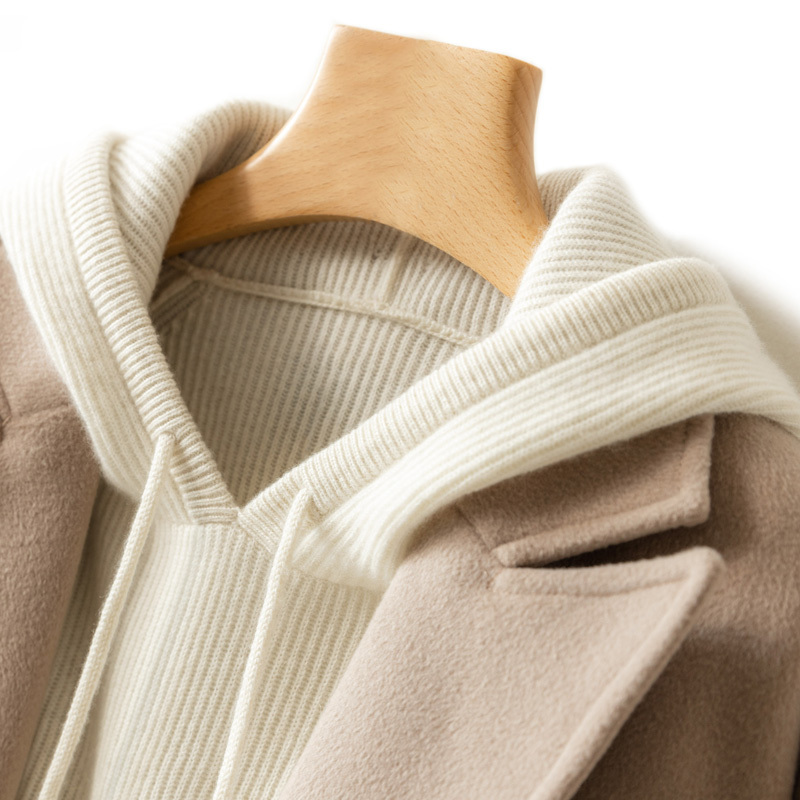 Clearance Autumn and Winter Hooded Cashmere Sweater for Women, Pullover Loose Short Hooded Wool Sweatshirt, Casual Knit Base Hoodie