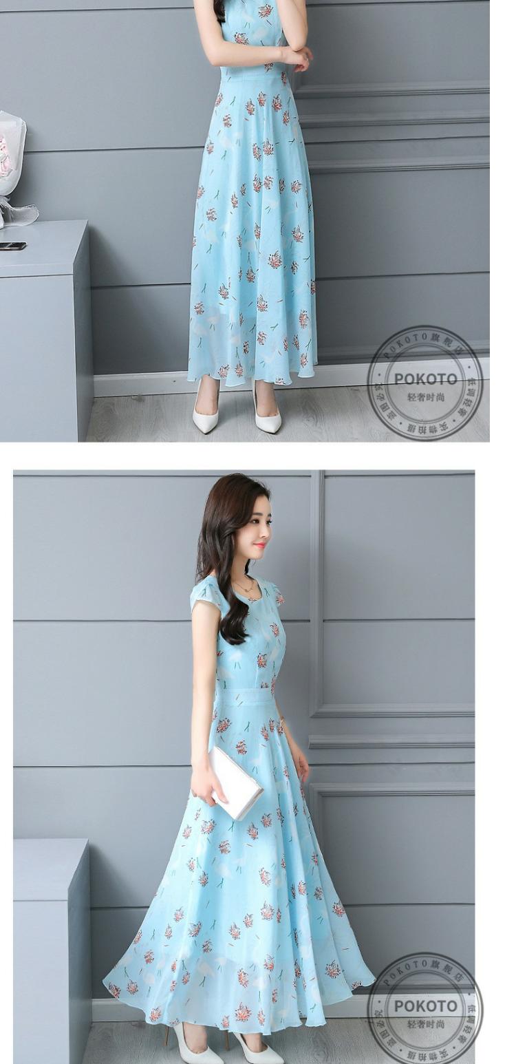 Váy voan nữ POKOTO mùa hè in khí chất của phụ nữ Slim mỏng con lắc lớn Một chiếc váy chữ YL407 - A-Line Váy đầm trắng xòe