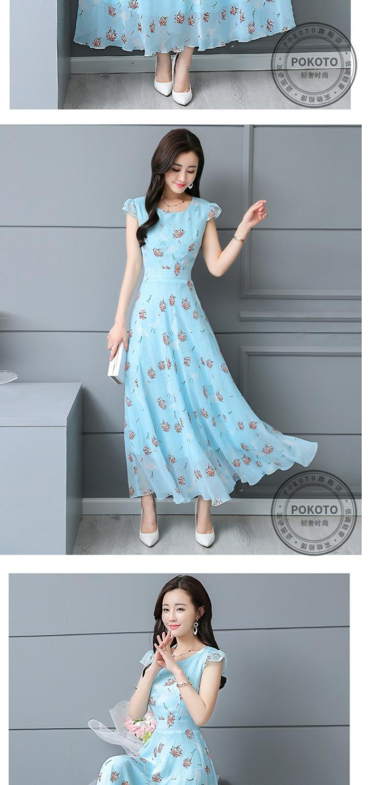 Váy voan nữ POKOTO mùa hè in khí chất của phụ nữ Slim mỏng con lắc lớn Một chiếc váy chữ YL407 - A-Line Váy đầm trắng xòe