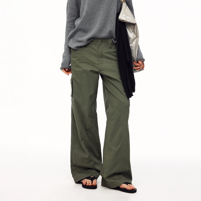 Madwitch Multi-Pocket Cargo Wide-Leg Pants Solid Color Double-Button Waist Unisex Summer Loose Straight Thin Drape Madwitch Multi-Pocket Cargo Wide-Leg Pants Solid Color Double-Button Waist Unisex Summer Loose Straight Thin Drape