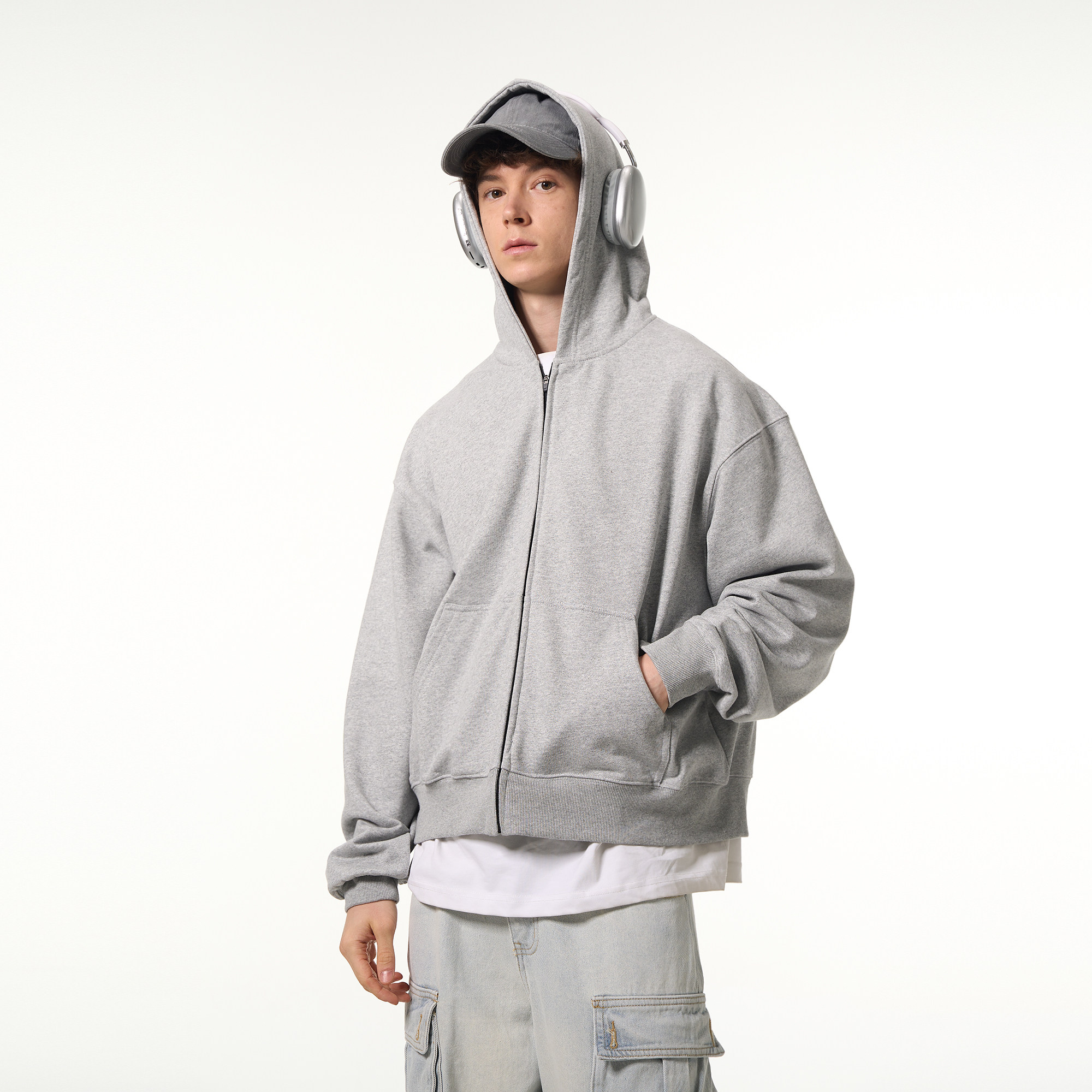 MADWITCH autumn winter cleanfit grey even cap sweatshirt male and female retro casual boxy short Loose Jacket-Taobao