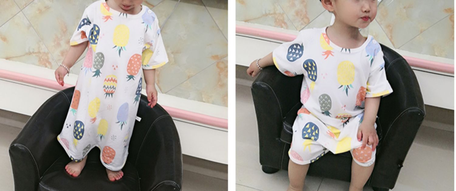 Bộ đồ ngủ cho bé mùa xuân và mùa thu Áo choàng cotton dài tay cho bé trai 1 bé gái mùa hè Áo choàng tắm một mảnh 3 tuổi cho bé - Áo liền quần đồ liền quần