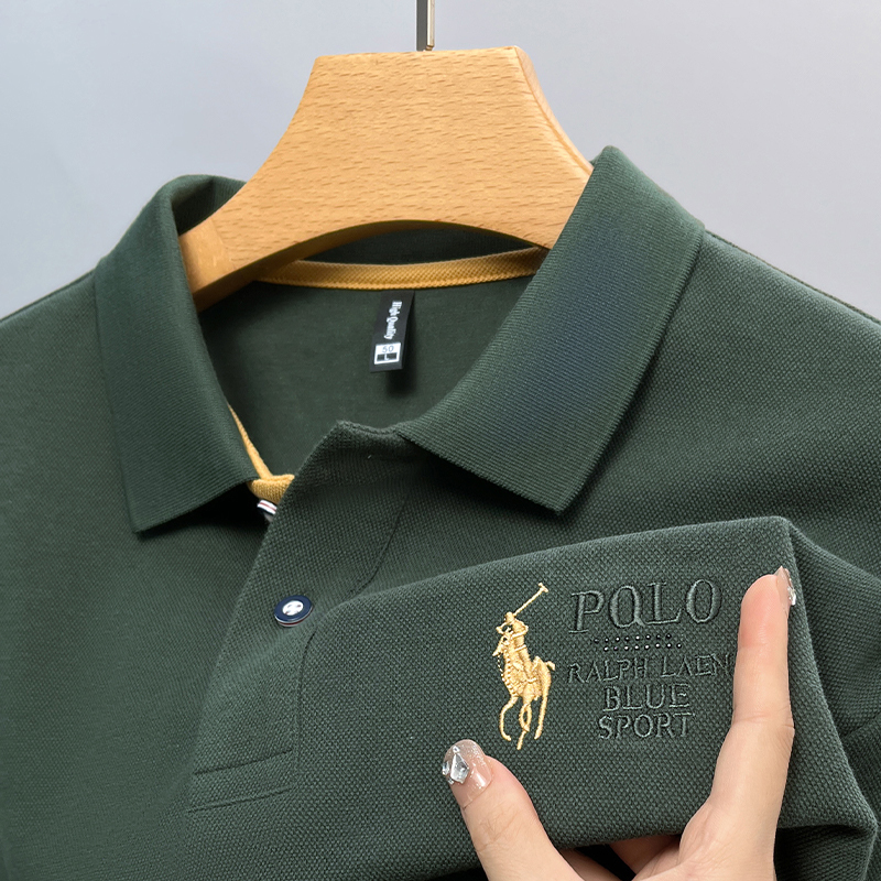 Clearance of Export Surplus~ Embroidered Polo Shirt with a Turn-Down Collar, Summer Short-Sleeve T-Shirt for Men, Hanfu Style, Bargain Sale