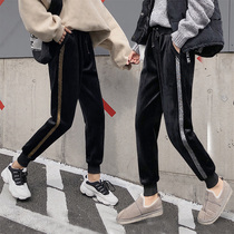 Gold velvet plus velvet sweatpants womens loose thin winter thickened large size student slacks autumn and winter Harlan pants