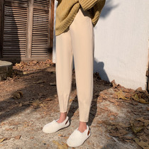 Woolen harem pants womens loose thin high-waisted radish casual pants 2021 autumn and winter new straight granny pants