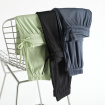 Ice Silk Sports Pants Woman Loose Summer Thin ANTI-MOSQUITO PANTS BUNK FEET CASUAL PANTS HIGH WAIST COVETED WIDE LEG LAMP CAGE PANTS