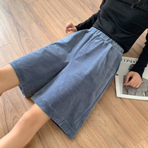 Corduroy shorts womens loose casual loose five-point pants high waist thin wide leg pants autumn and winter wear 2021 new