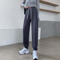 Spring 2021 Spring and Autumn New Guards Pants High-waisted Thin Ball and Lose-Loist Squint Beams Gray Sports Pants Children