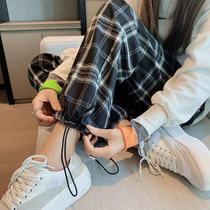 Black And White Checkered Broadlegged Pants Woman High Waist Bunches Leggings 2021 Spring Autumn New Straight Silo Loose Slim Casual Pants