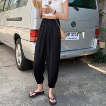 Ice silk bloomers womens summer 2021 new thin section loose beam feet chiffon high waist hanging casual pants cool pants