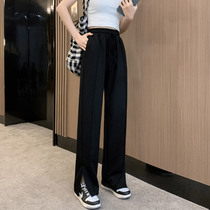 Open Fork Sports Pants Woman Summer High Waist Pituality 2021 Summer New Broadlegged Pants Straight Cylinder Spring Autumn Thin black pants
