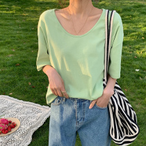 T-shirt womens summer loose pure white short-sleeved cotton medium and long half-sleeved large size Korean version of the top base shirt ins tide