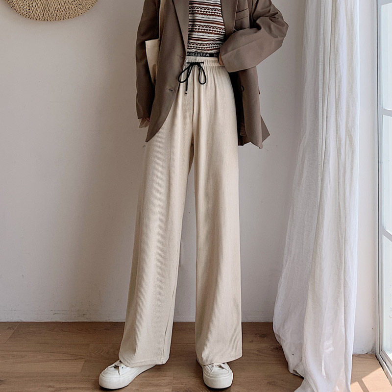 Wide leg pants women's 2021 new spring and autumn mopping casual pants high waist hanging feeling thin Joker loose straight pants