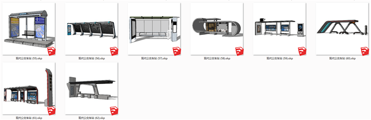 T428现代风格公交车站SU模型车站台候车亭停靠站坐凳sketchup...-8