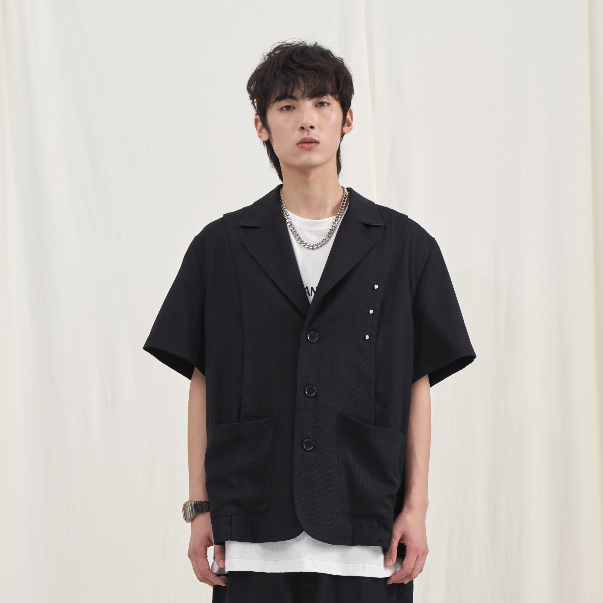 PCLP 2nd generation rivet short sleeve suit shirt country tide card black summer half sleeve shirt man
