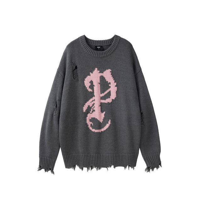 PCLP mosaic sweater P-shaped sweater ອາເມລິກາ retro ລະດູຫນາວແບບ lazy ທໍາລາຍ niche ຮອບຄໍ pullover sweater ສໍາລັບຜູ້ຊາຍ