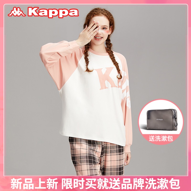 2021秋冬新品 Kappa 卡帕 女士纯棉印花格子外穿家居服长袖套装