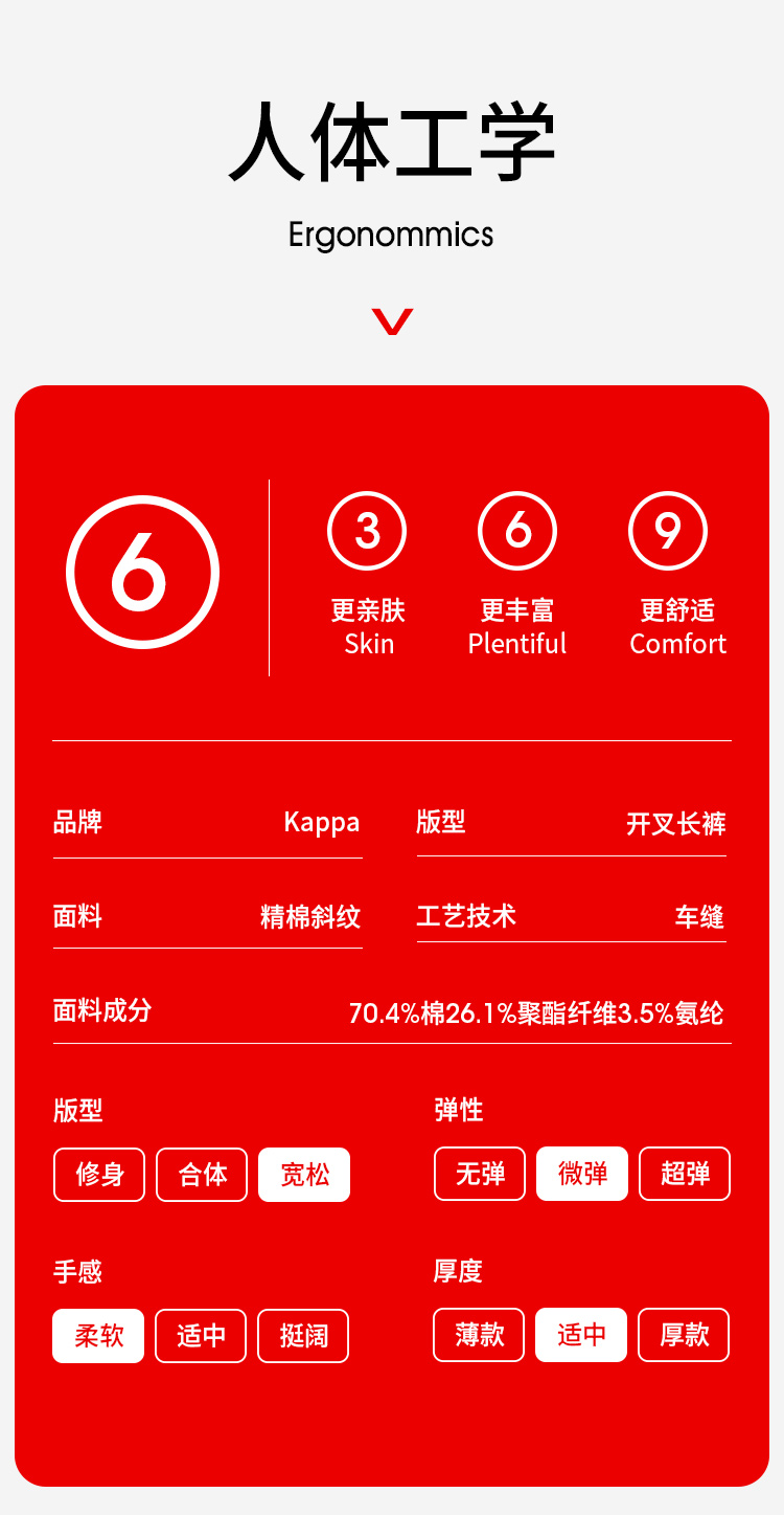 体感科技，40S精梳棉：Kappa 卡帕 女高腰直筒开叉阔腿裤 69元包邮 值值值-买手聚集的地方