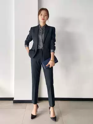 High-end professional suit suit suit women interview business fashion temperament short small navy blue office spring and autumn