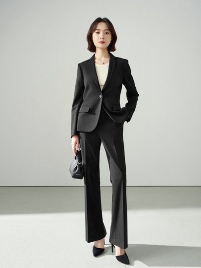 黑色正装职业西服套装冬女士小个子面试穿搭大学生高级感西装外套