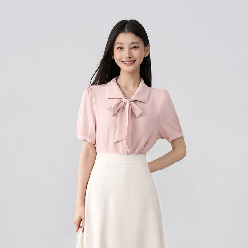 【Cloud Pink Shirt】Miss Bird Pink Short-Sleeve Shirt Women's Summer Professional Top Interview Outfit Teacher Formal Suit
