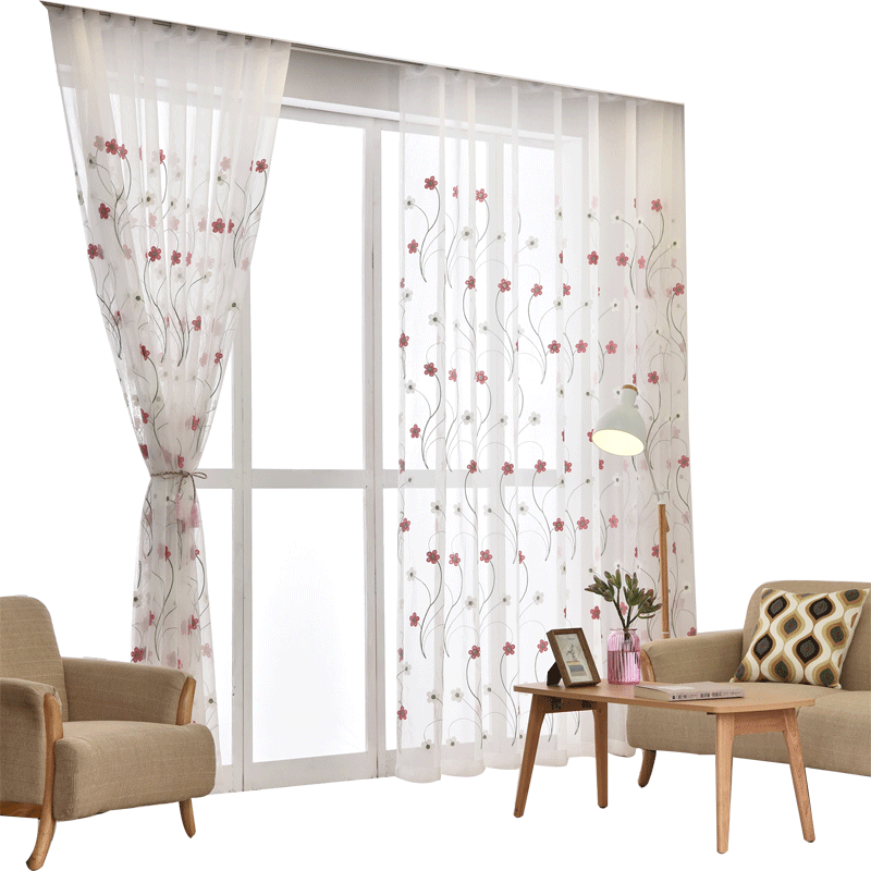 Modern simple custom-made bay window embroidered gauze curtain