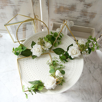 Nordic wrought wreath floral rose simulation flower set creative wall ornaments wall hanging pendant