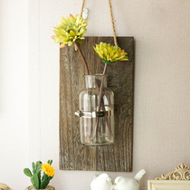Life wood wall hanging glass vase hanging transparent hydroponics flower plant hemp rope hanging hanging flower pot