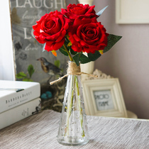 Rose simulation flower dots glass vase overall set home decoration flower ornaments transparent vase