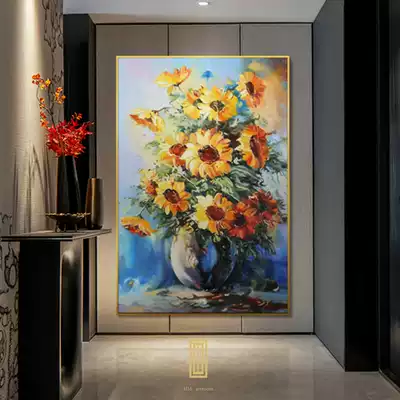 American hand-painted oil painting original handmade entrance corridor corridor porch decorative painting Sunflower Villa wall painting