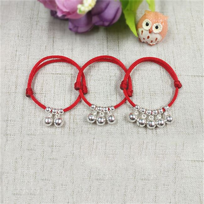 Xixi 925 Silver Bell Bracelet Baby Baby Child Child Rattle Red string Hand Rope Anklet Three Bells - Vòng chân