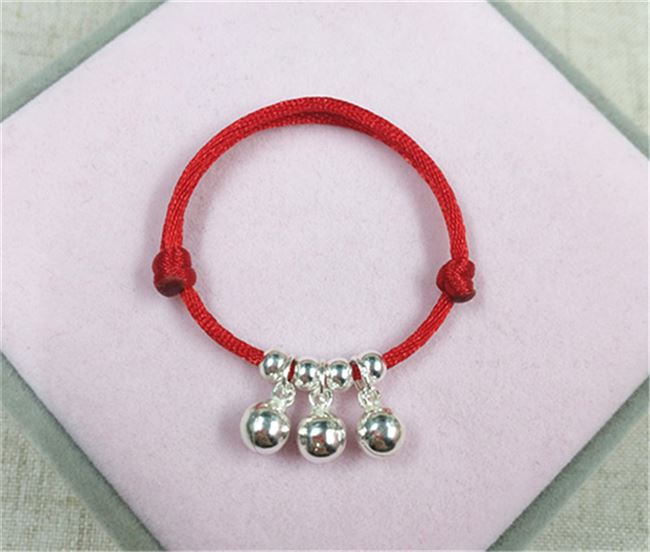 Xixi 925 Silver Bell Bracelet Baby Baby Child Child Rattle Red string Hand Rope Anklet Three Bells - Vòng chân