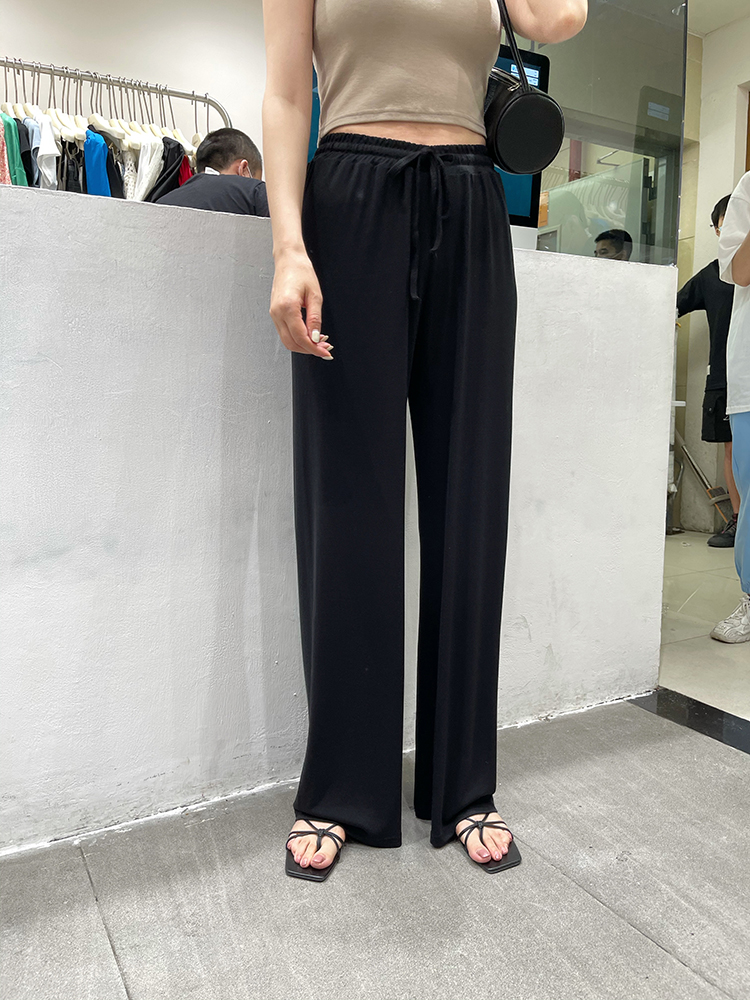 wipelia Chen Ji Drag Pants Woman 2021 Summer thin section Elastic Waist Lacing wide leg casual pants 7676