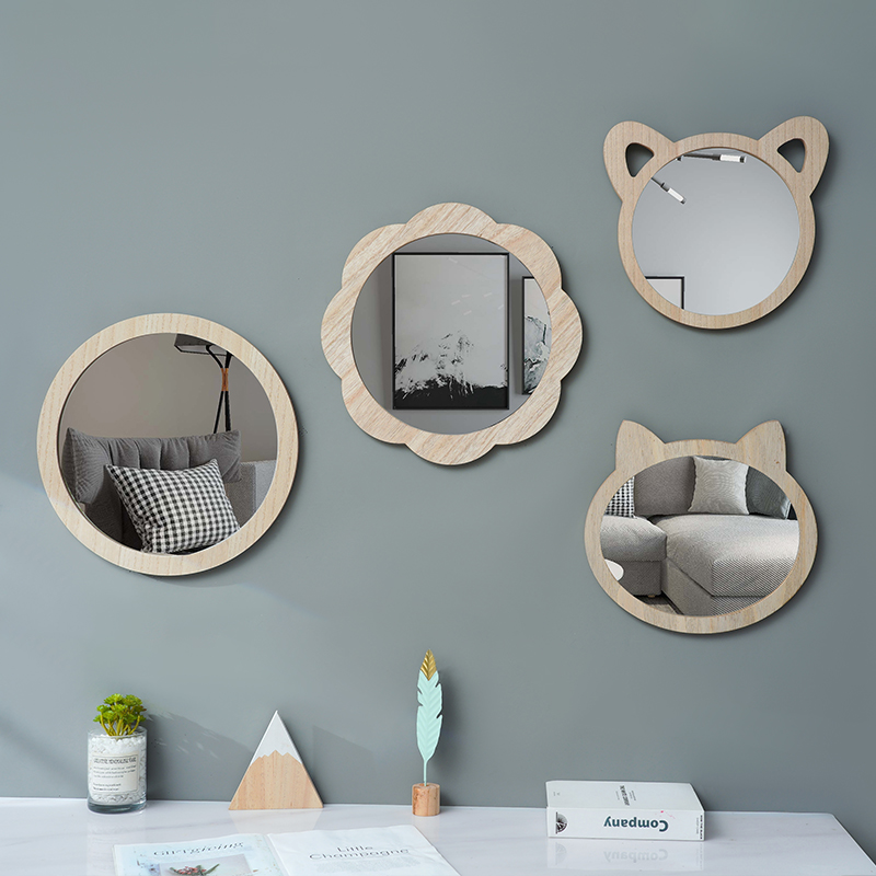 Kindergarten Cartonation Makeup Room Original Wood Color Mirror Toilet Wash Basin with wall Bathroom Mirror Children Room Creative Decoration