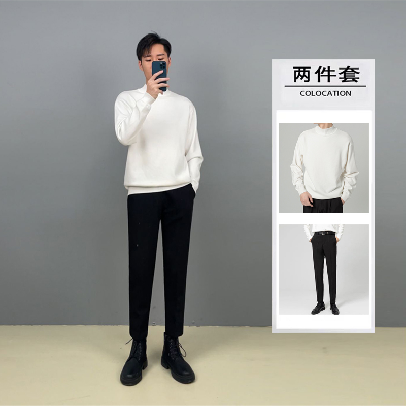 Half Turtleneck Knitwear for Men in Autumn and Winter, Light and Mature Style Pure Color Bottoming Knitwear Set with Mid-Collar Knitwear Half Turtleneck Knitwear for Men in Autumn and Winter, Light and Mature Style Pure Color Bottoming Knitwear Set with Mid-Collar Knitwear