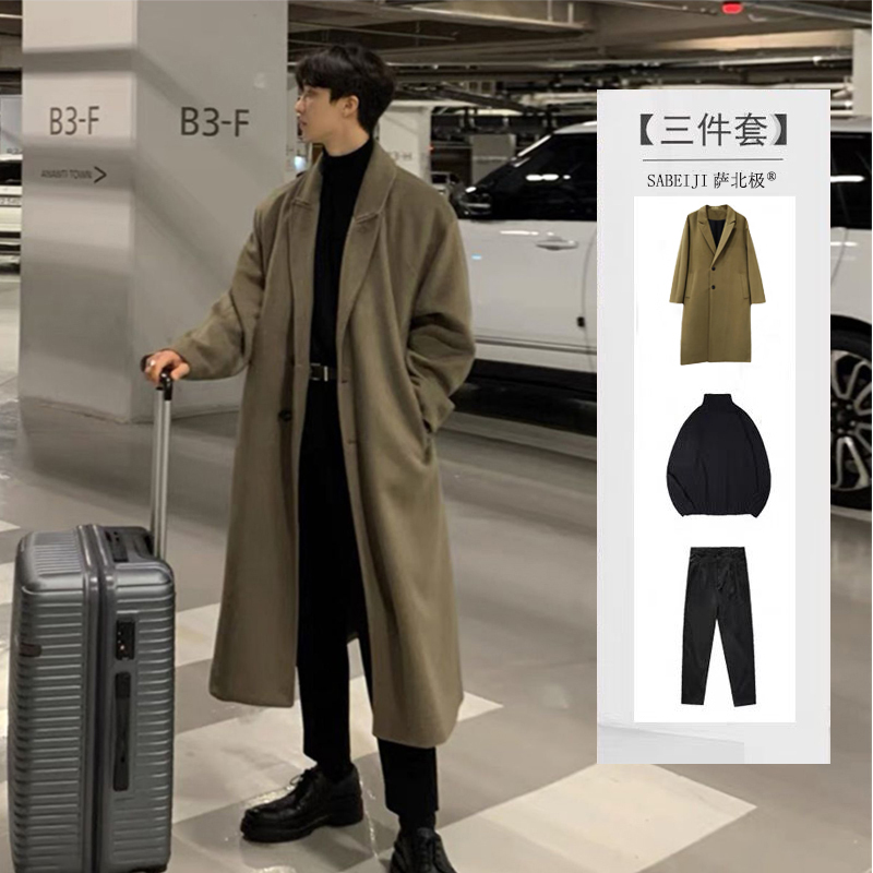 Mid-Length Trench Coat for Men, Autumn and Winter, Over-The-Knee, British Style Woolen Coat, Trendy Casual Suit, Thickened Cashmere Jacket Mid-Length Trench Coat for Men, Autumn and Winter, Over-The-Knee, British Style Woolen Coat, Trendy Casual Suit, Thickened Cashmere Jacket