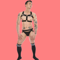 Boy Handsome Gas Nightclub Bar Clothing Display Large Steel Ring Chest Strap Shackles Double Ding Pants Sexy Long Silo Socks Performance Suit