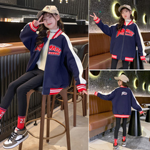 Girl Springtime Jacket 2022 New Spring Autumn Clothing Childrens Net Red Hip Hop Baseball Suit CUHK Boy Trendy Blouse Tide