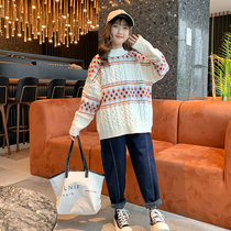 Girls New Years sweater red 2021 Korean version of the new foreign air autumn and winter CUHK Childrens sleeve head warm and thickened knitted sweatshirt
