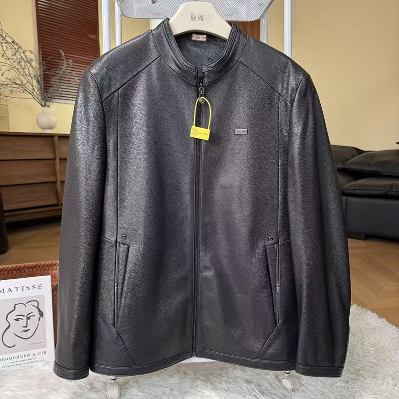 9953 Men's Genuine Leather Stand-Up Collar Zipper Jacket, Mid-Length, No Free Shipping, 7.25, Length 70 9953 Men's Genuine Leather Stand-Up Collar Zipper Jacket, Mid-Length, No Free Shipping, 7.25, Length 70