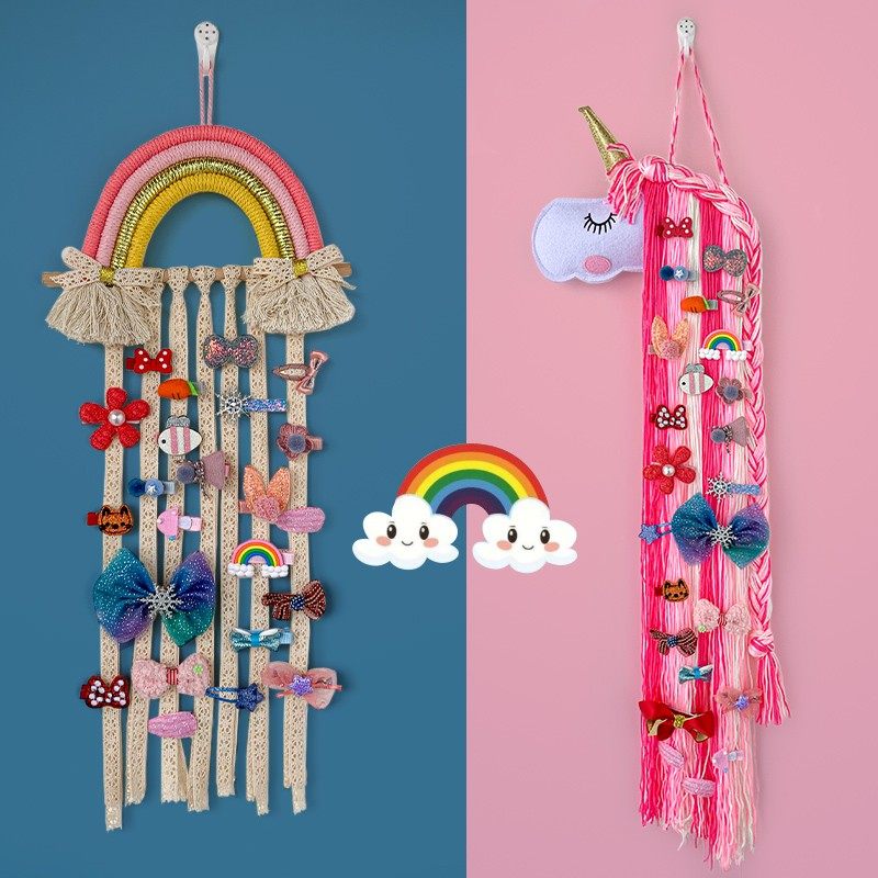 Children's hair accessories storage with wall hanging hair clip headgear hair ring woven decoration baby hair clip rubber band rainbow finishing rack